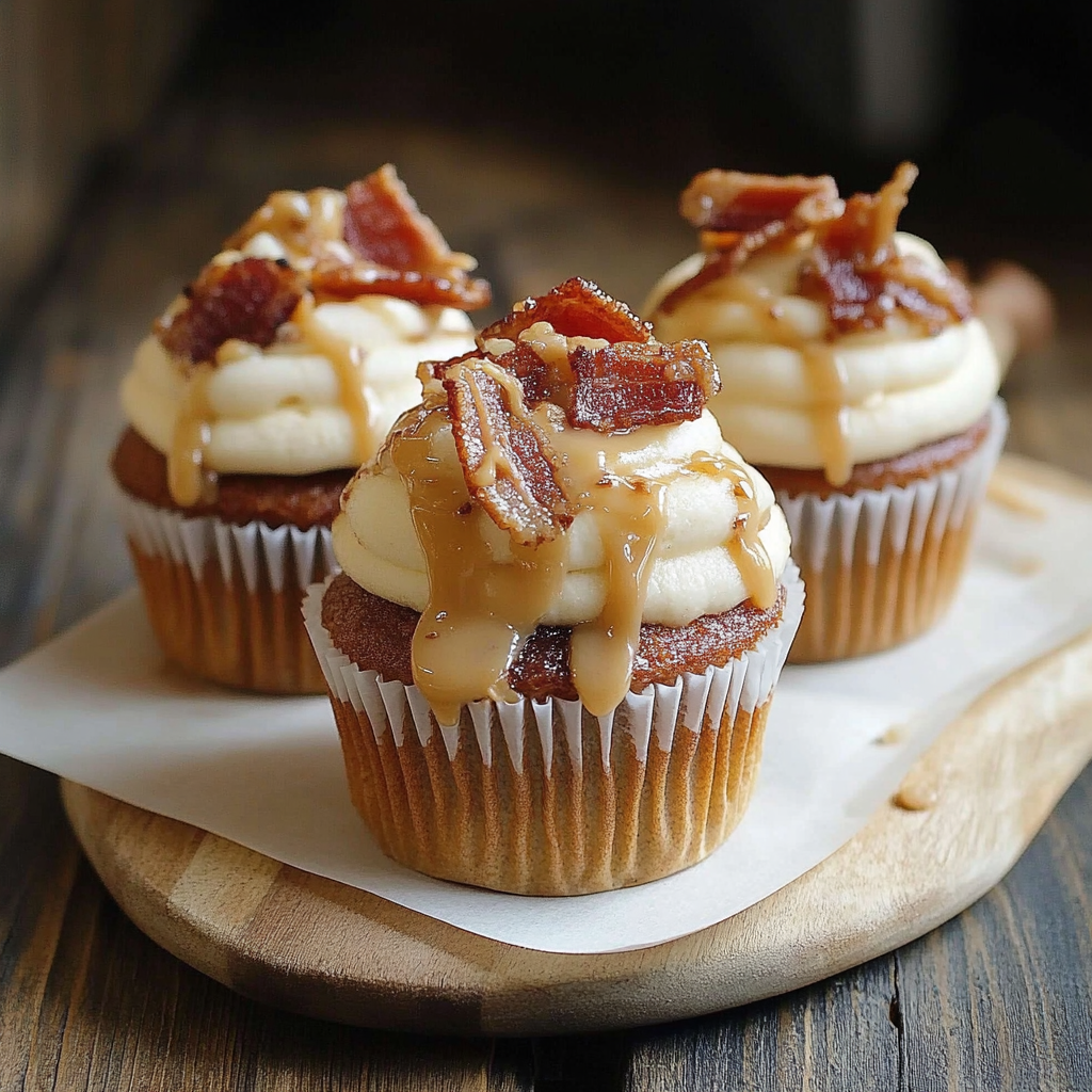 Recipe preparation for Maple Bacon Cupcakes