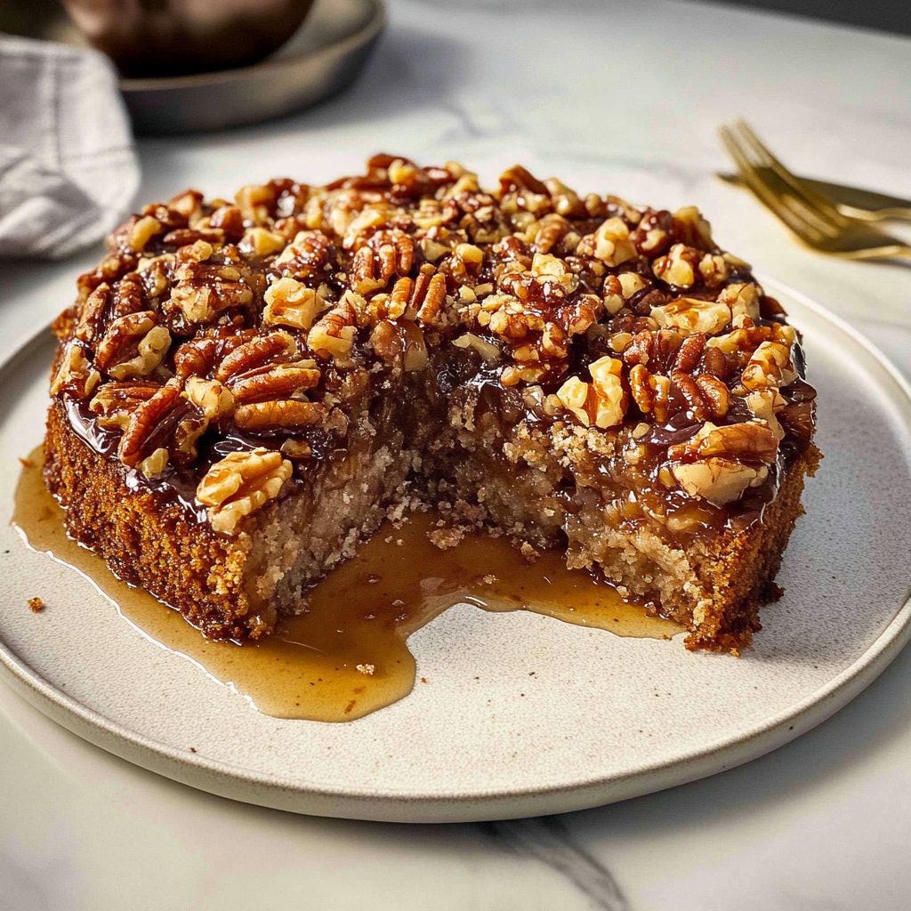 Recipe preparation for Pecan Upside Down Cake