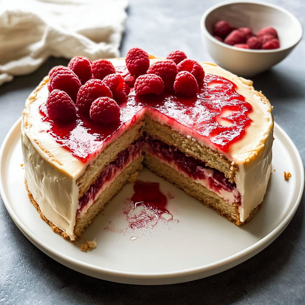 Recipe preparation for White Chocolate Raspberry Cake