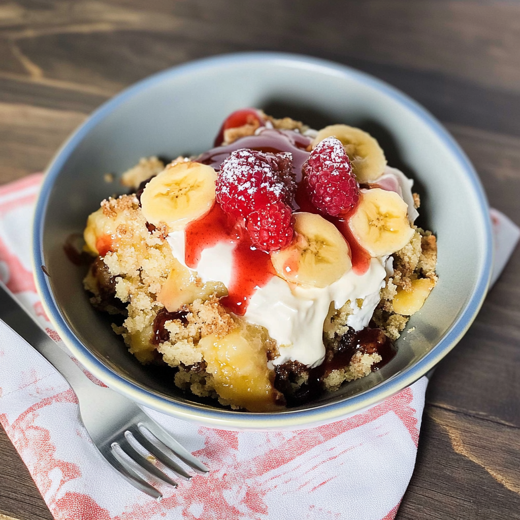 Recipe preparation for Banana Split Dump Cake