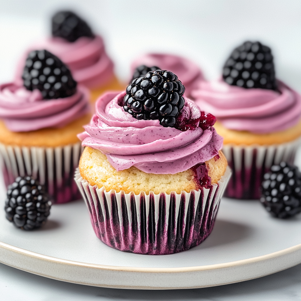 Recipe preparation for Blackberry Vanilla Bean Cupcakes