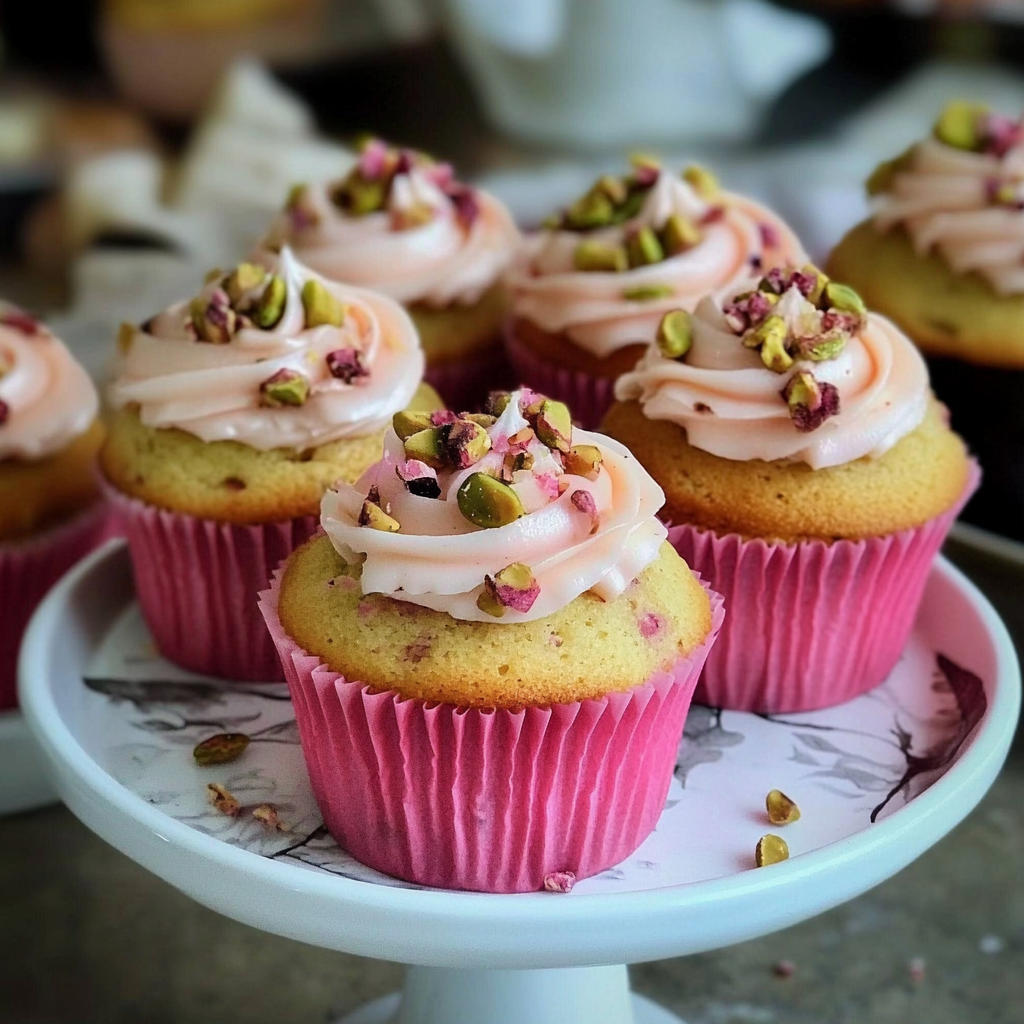 Recipe preparation for Pistachio Rosewater Cupcakes