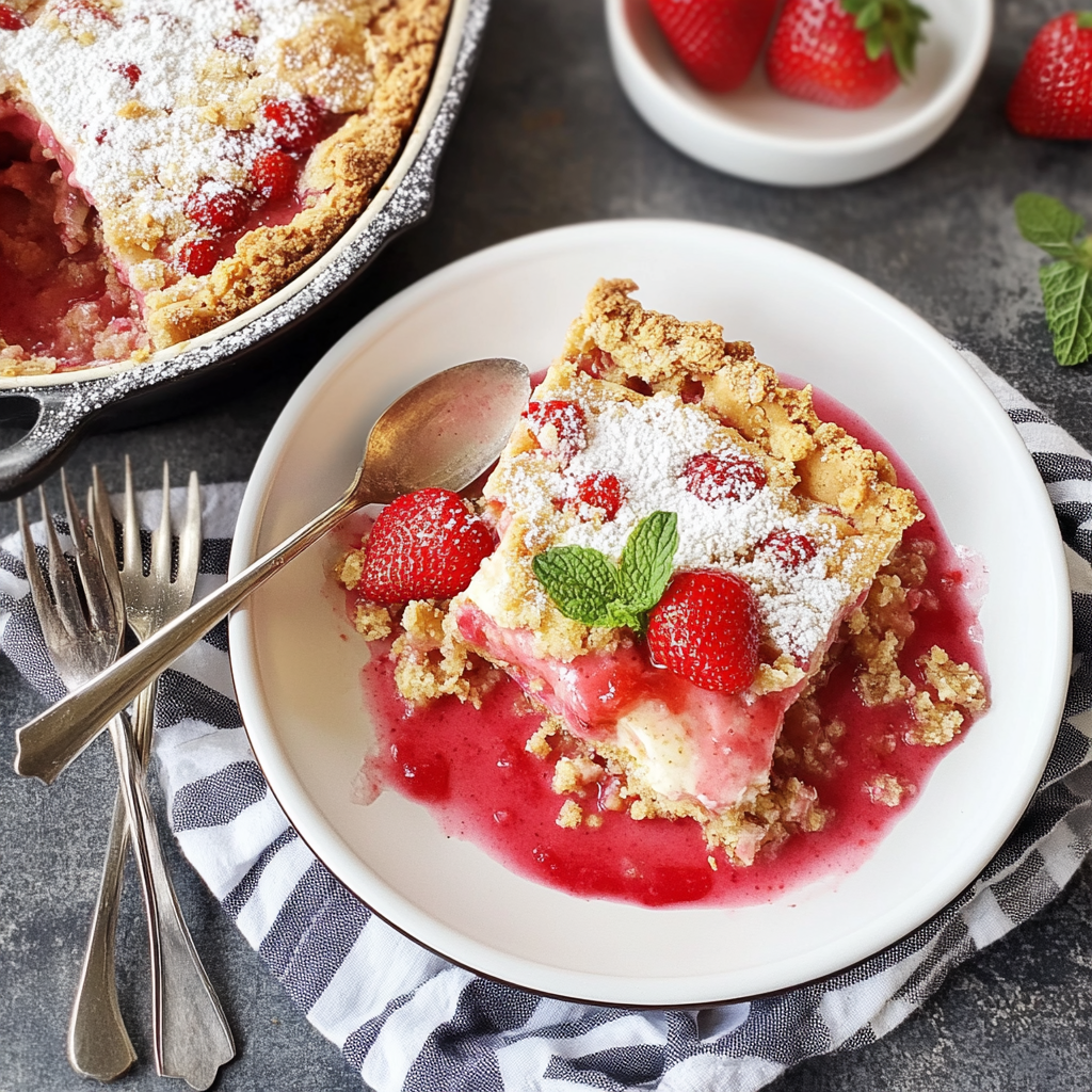 Recipe preparation for Rhubarb Strawberry Dump Cake