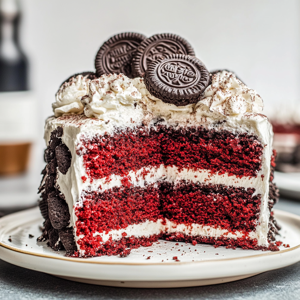 Recipe preparation for Red Velvet Oreo Cake