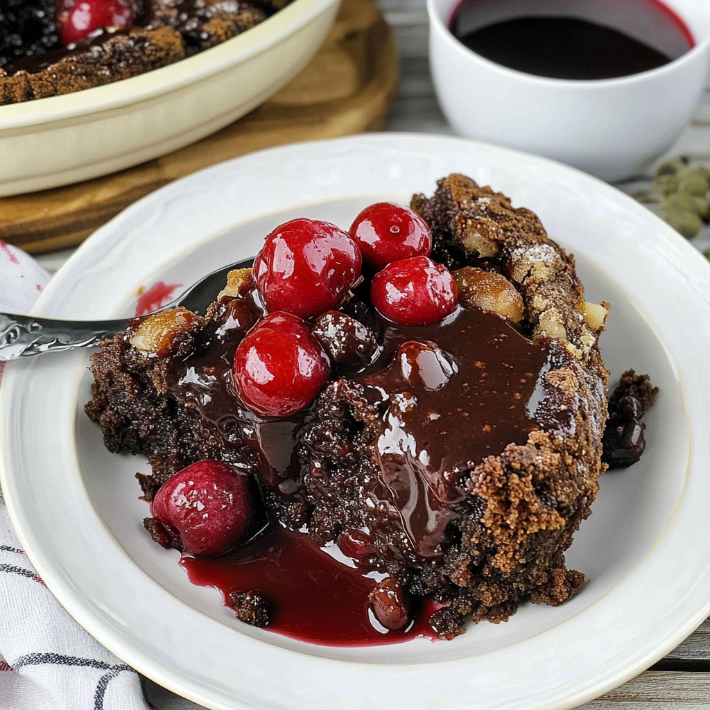 Recipe preparation for Chocolate Cherry Dump Cake