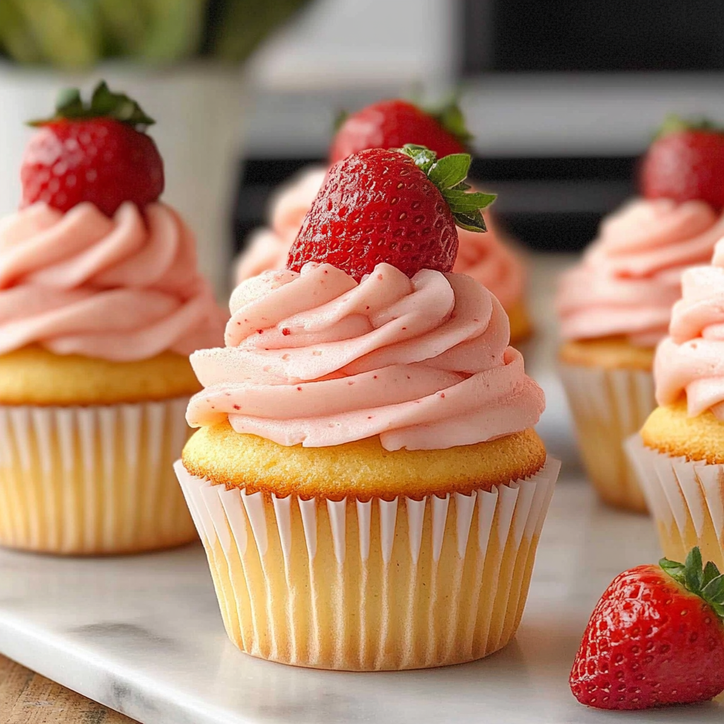 Recipe preparation for Strawberry Basil Lemonade Cupcakes