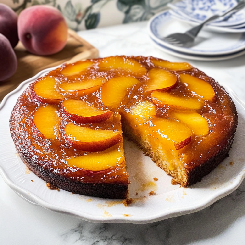Recipe preparation for peach upside down cake