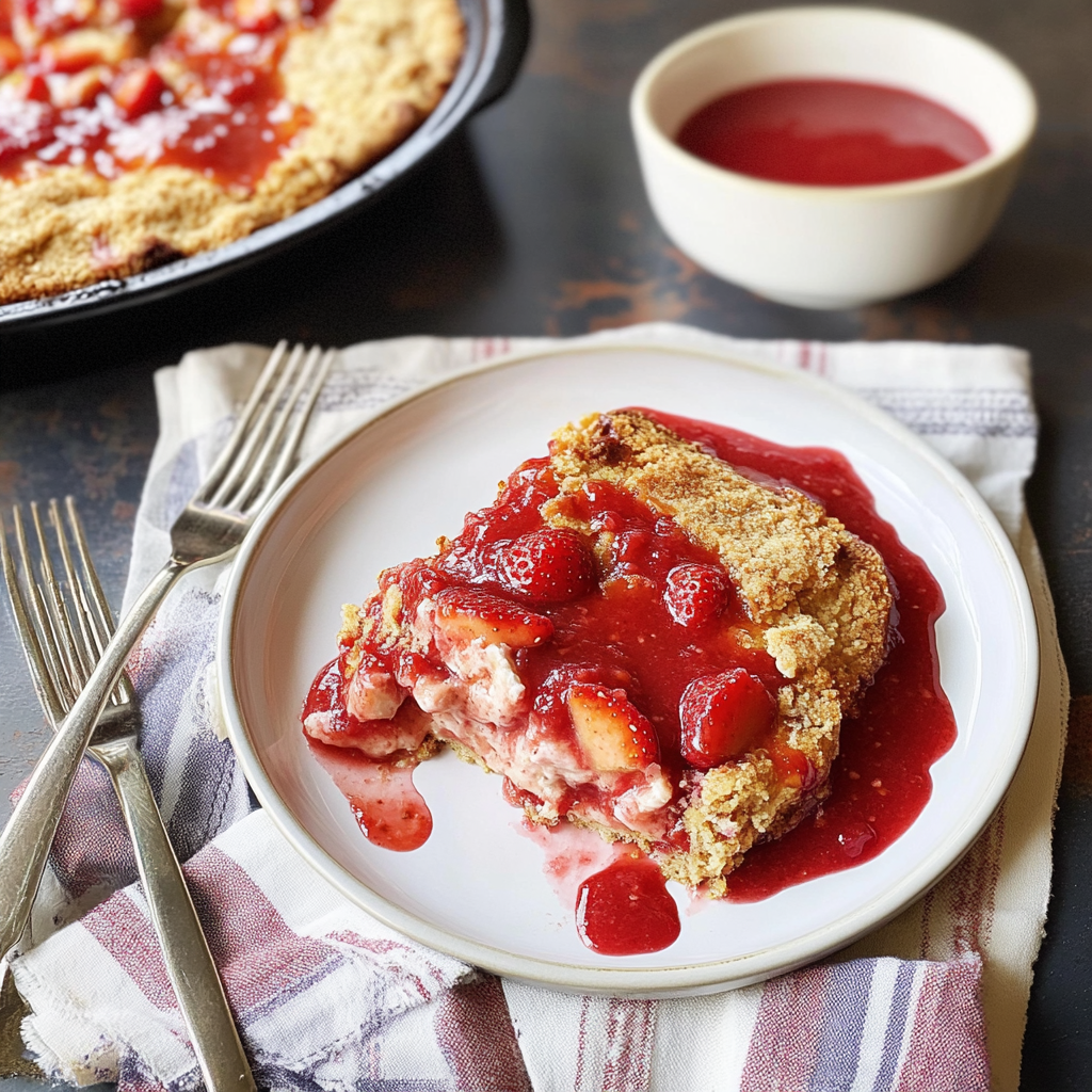Recipe preparation for strawberry rhubarb dump cake