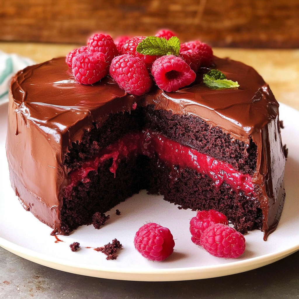 Recipe preparation for Decadent Chocolate Raspberry Cake