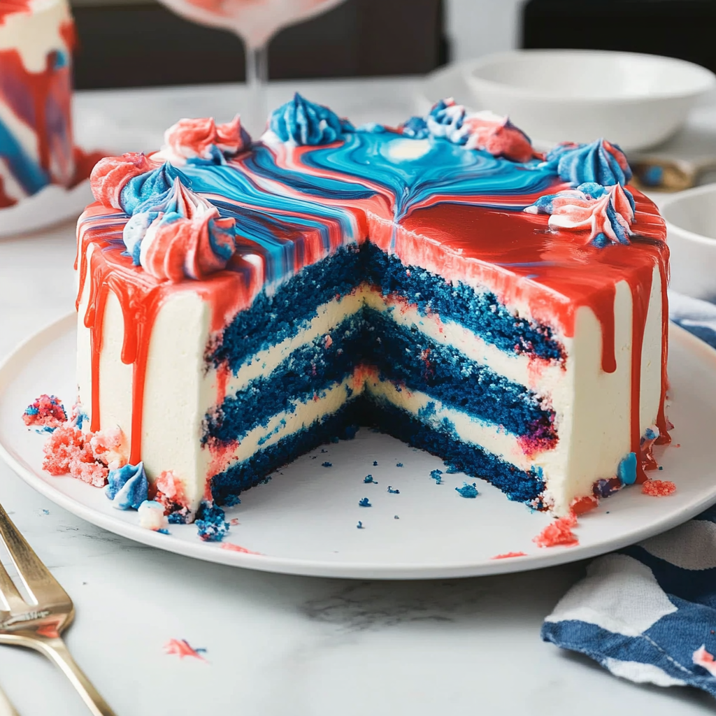 Recipe preparation for Red White & Blue Marble Cake