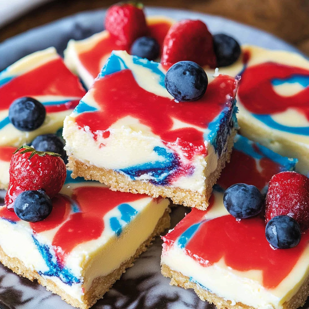 Recipe preparation for Red, White & Blue Cheesecake Swirled Bars