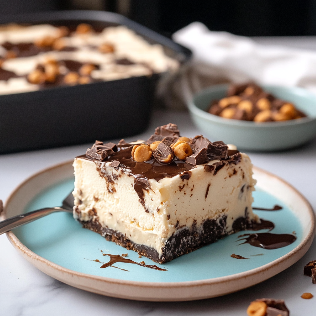 Recipe preparation for Buster Bar Ice Cream Cake