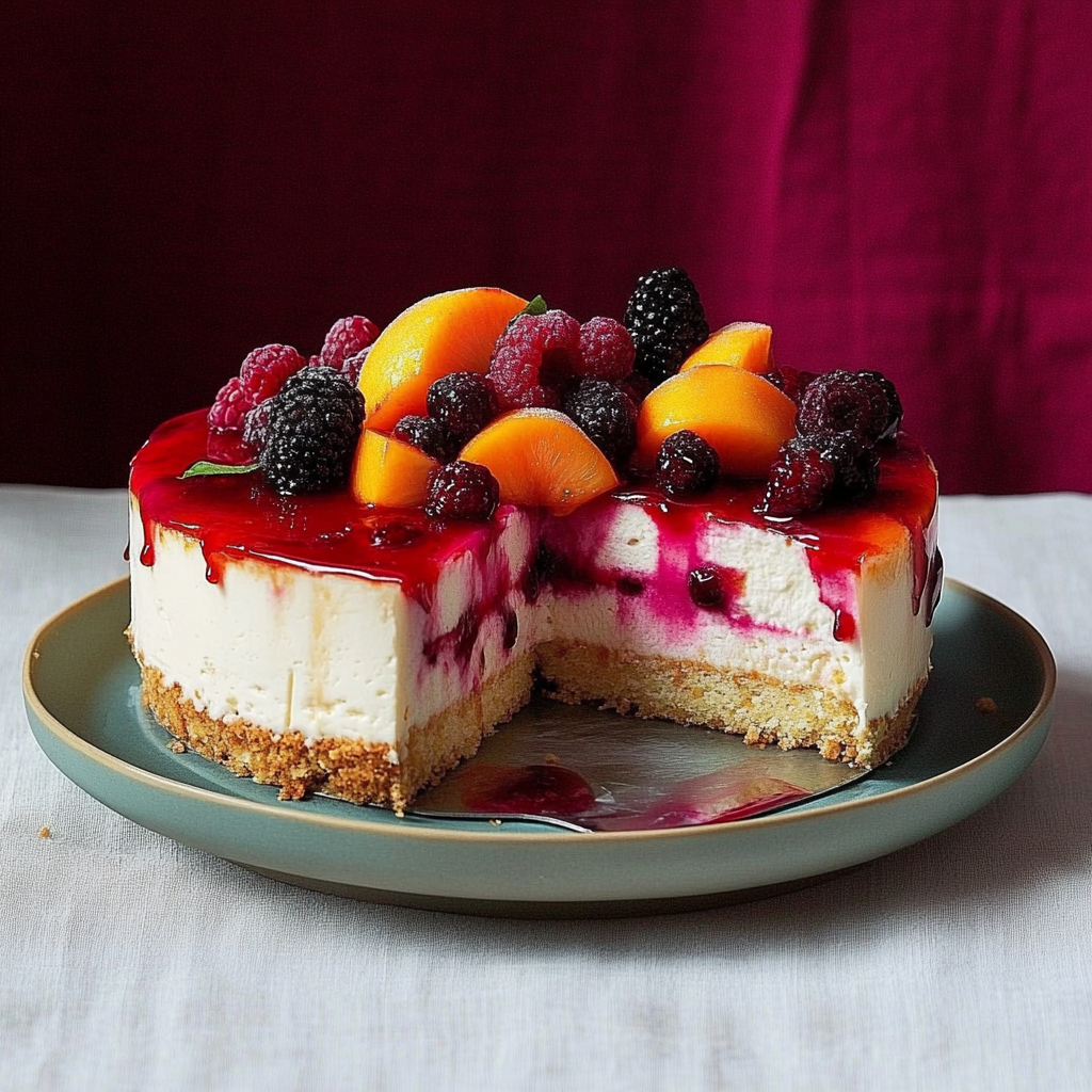 Recipe preparation for Mulberry & Peach Chaos Cake