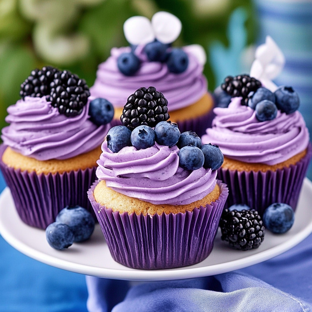 Recipe preparation for Aura Indigo Blueberry Frosted Cupcakes