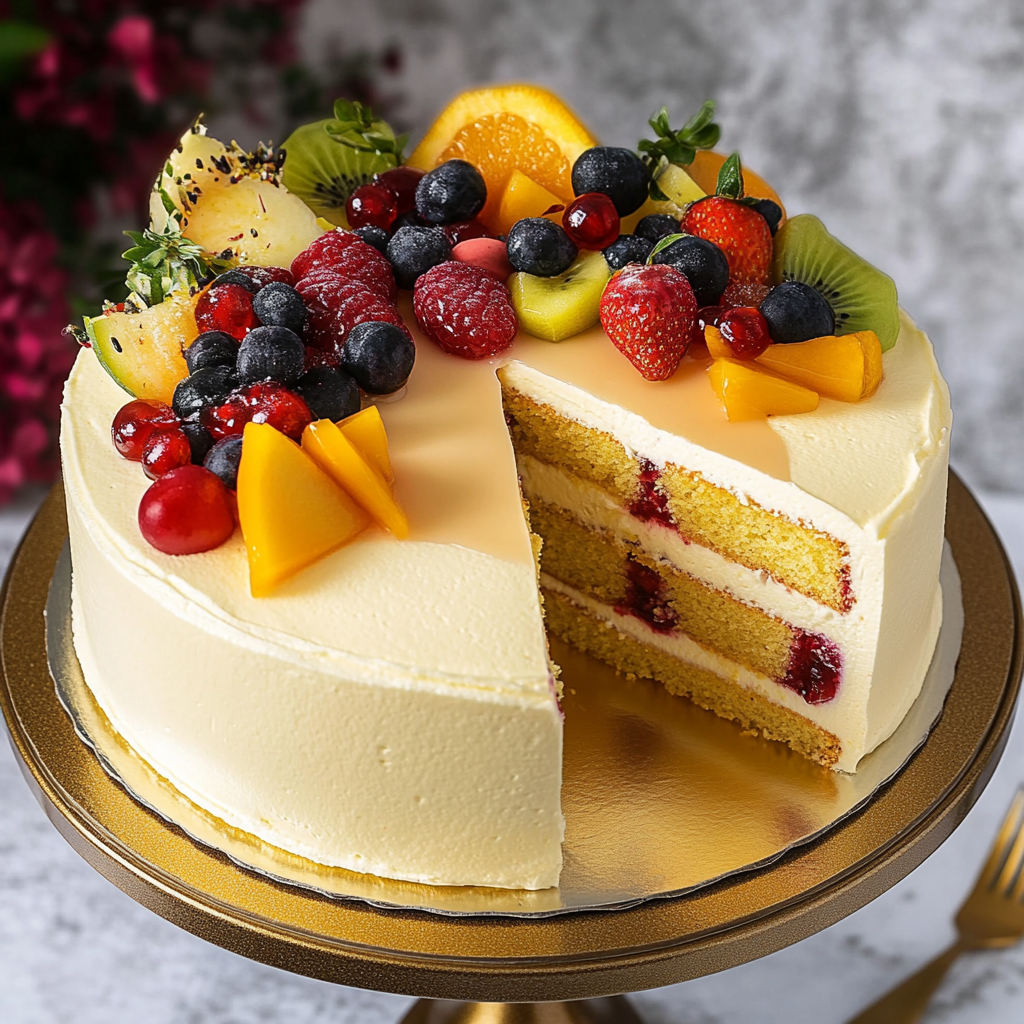 Recipe preparation for Chaos Cake with Tropical Fruits