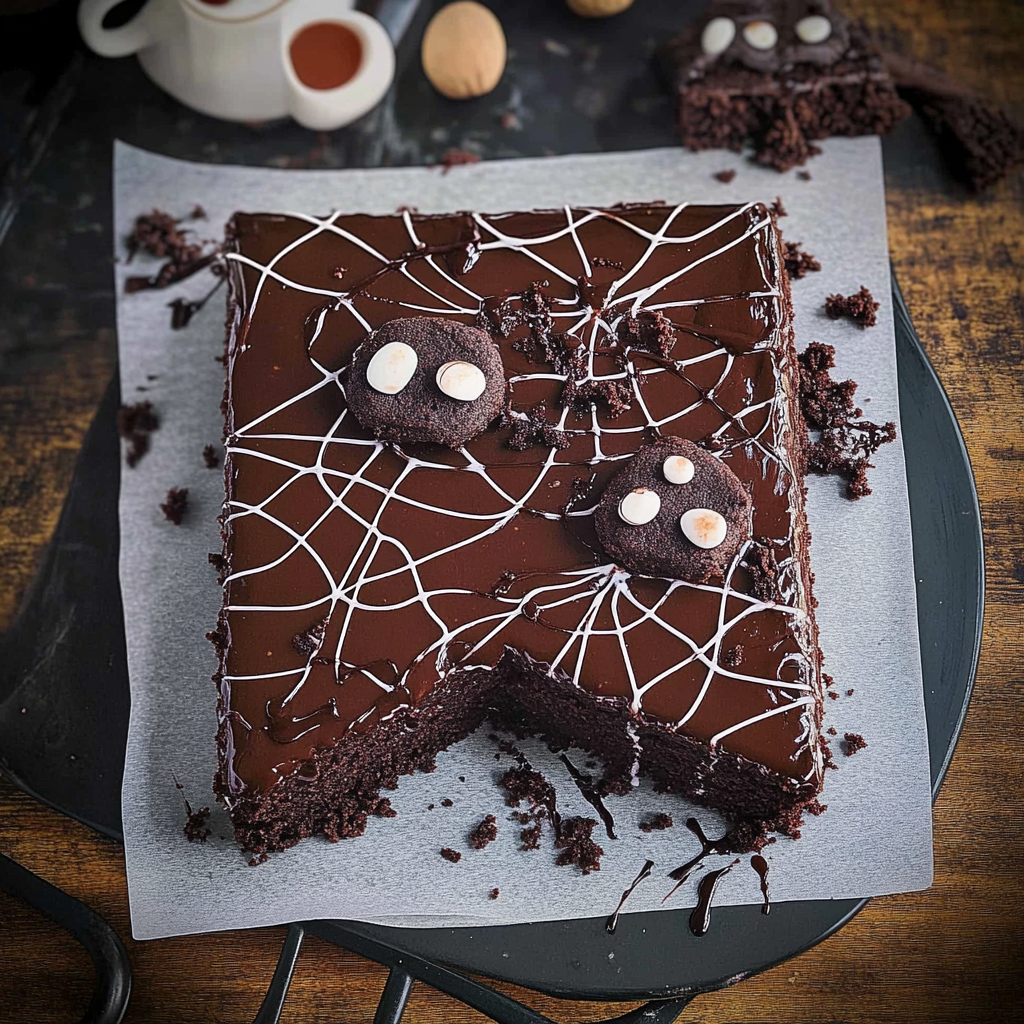 Recipe preparation for Spiderweb Chocolate Cake