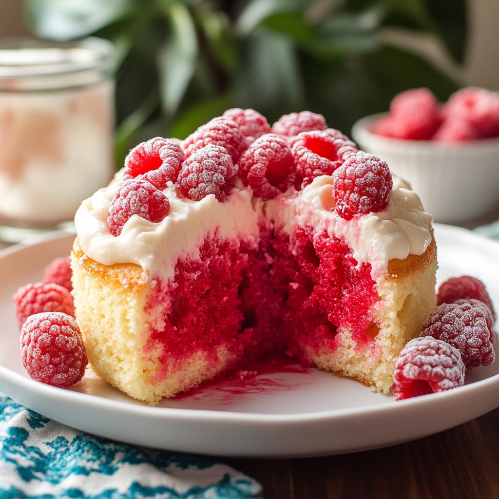 Recipe preparation for Raspberry Coconut Poke Cake