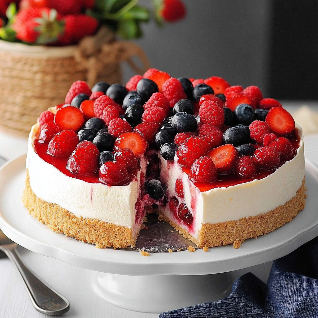 Recipe preparation for No-Bake Berry Cheesecake Cake