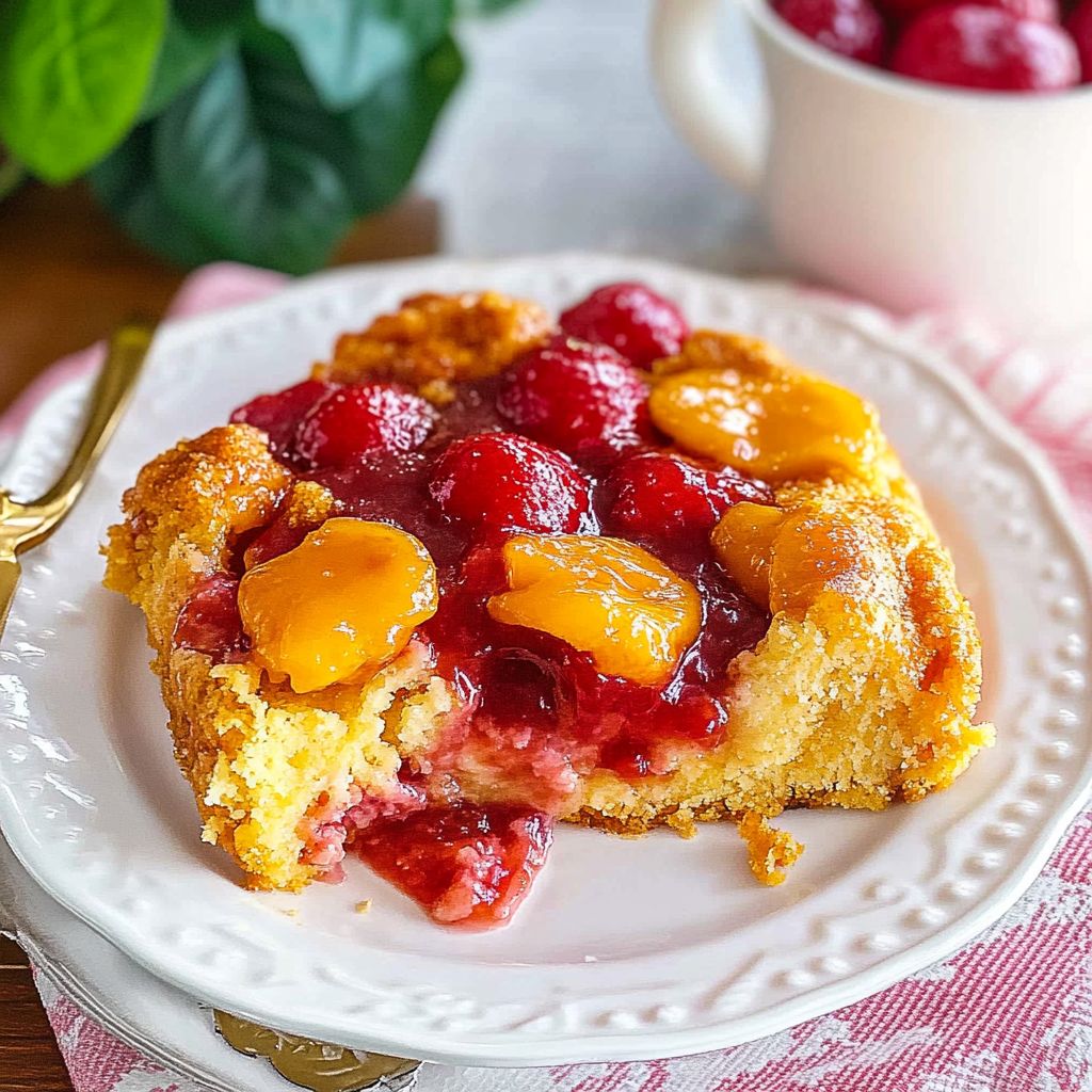 Recipe preparation for Cherry Mango Swirl Dump Cake