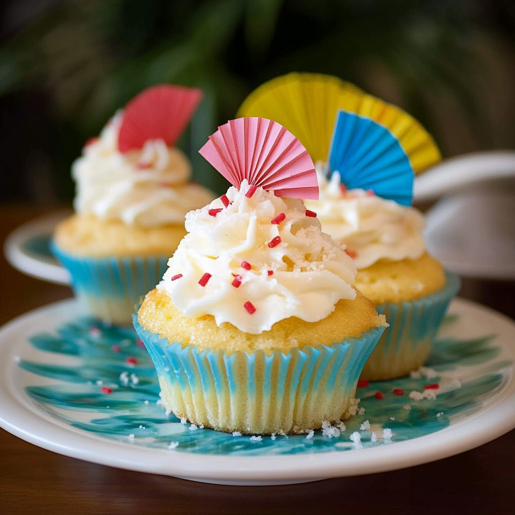 Recipe preparation for Piña Colada Swirl Cupcakes
