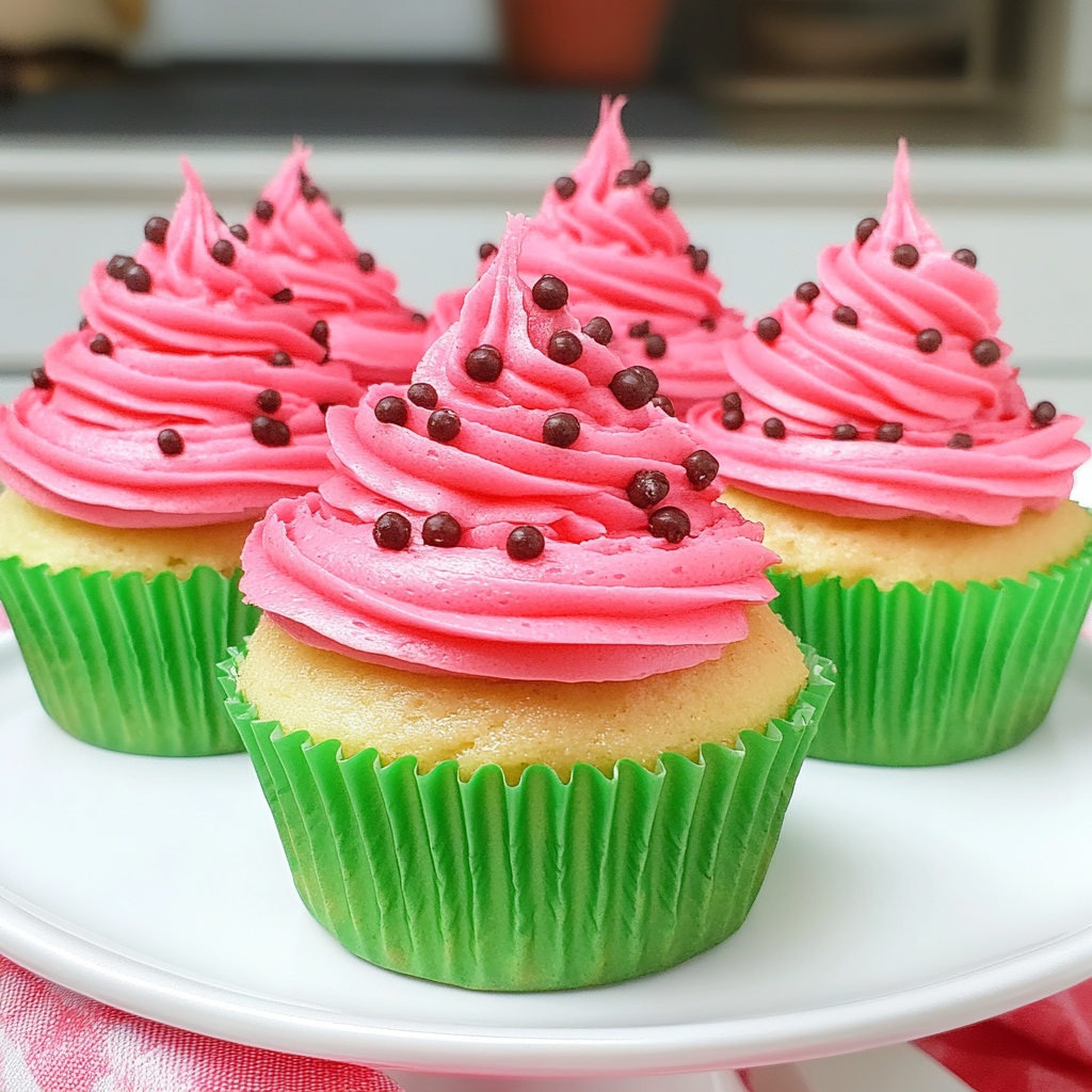 Recipe preparation for Watermelon Cream Cheese Cupcakes