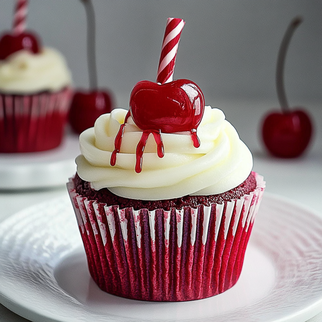Recipe preparation for Cherry Red Velvet Cupcakes