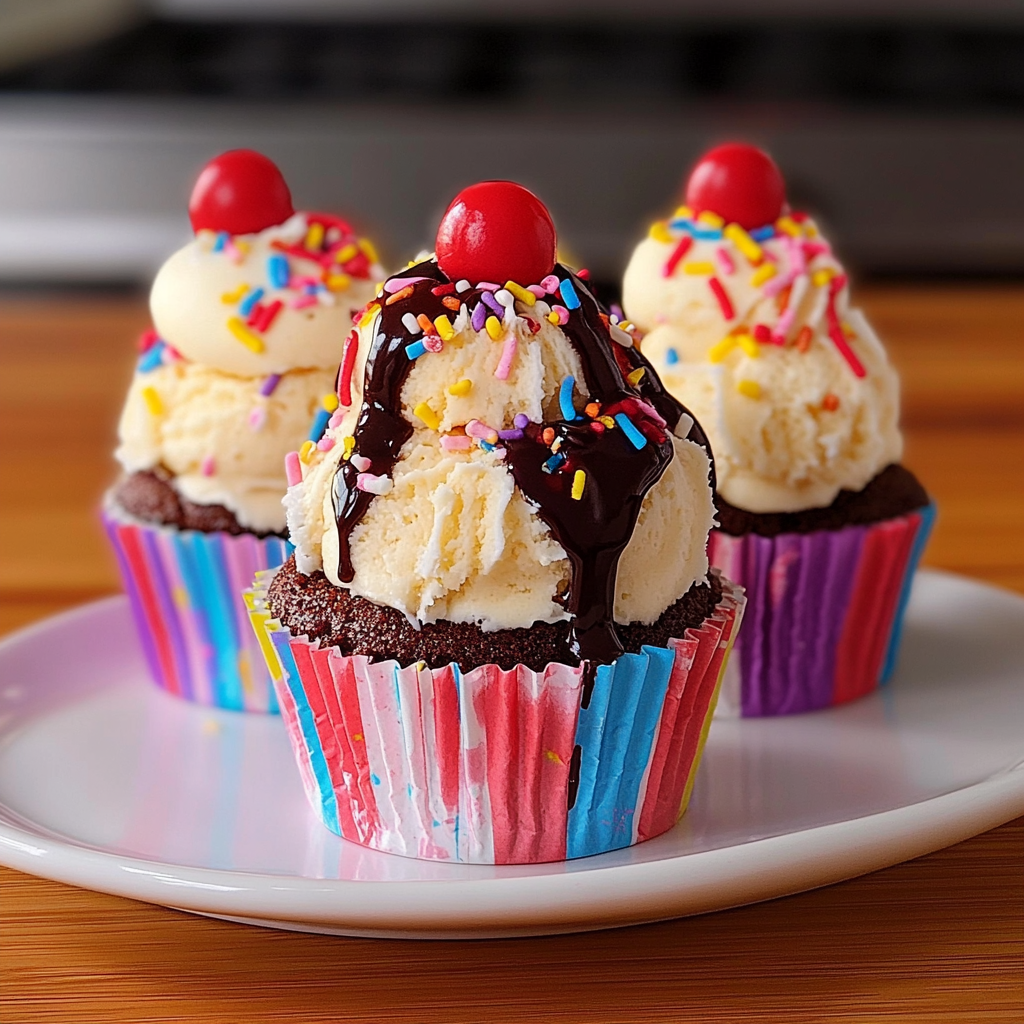 Recipe preparation for Surreal Ice Cream Sundae Cupcakes