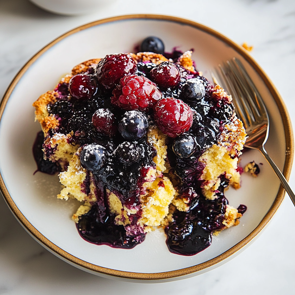 Recipe preparation for Surreal Berry Cascade Dump Cake