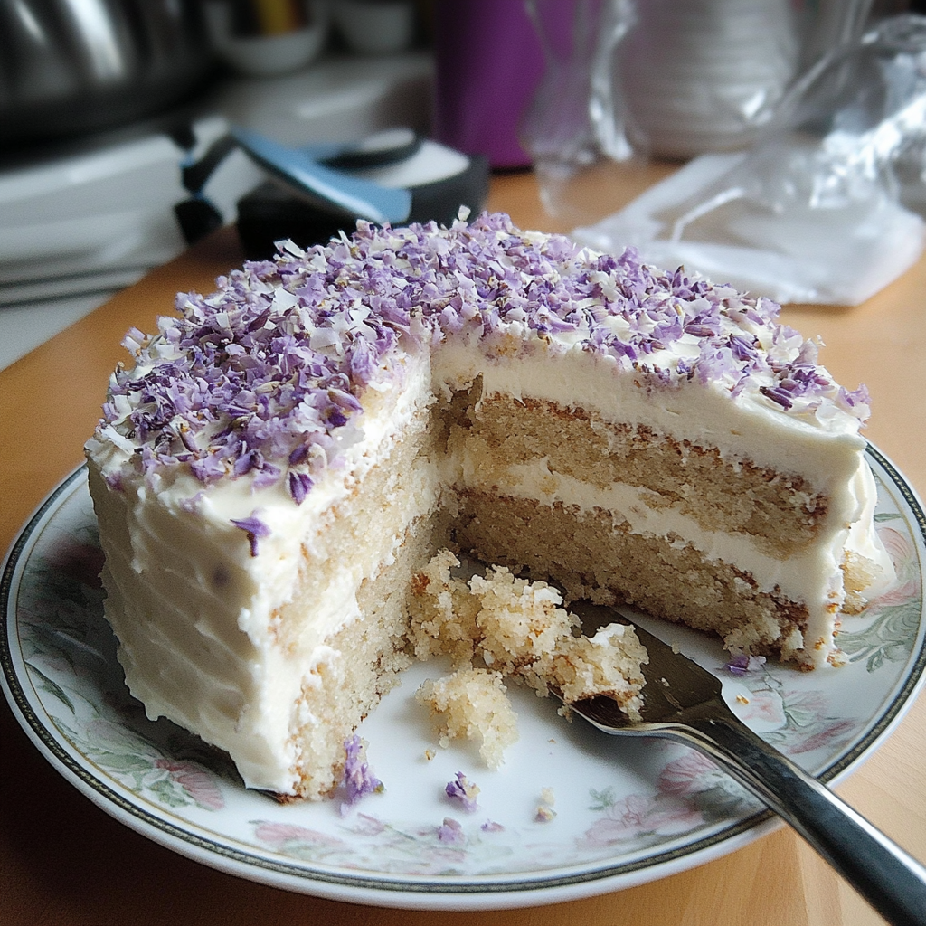 Recipe preparation for Lavender Haze Coconut Cake
