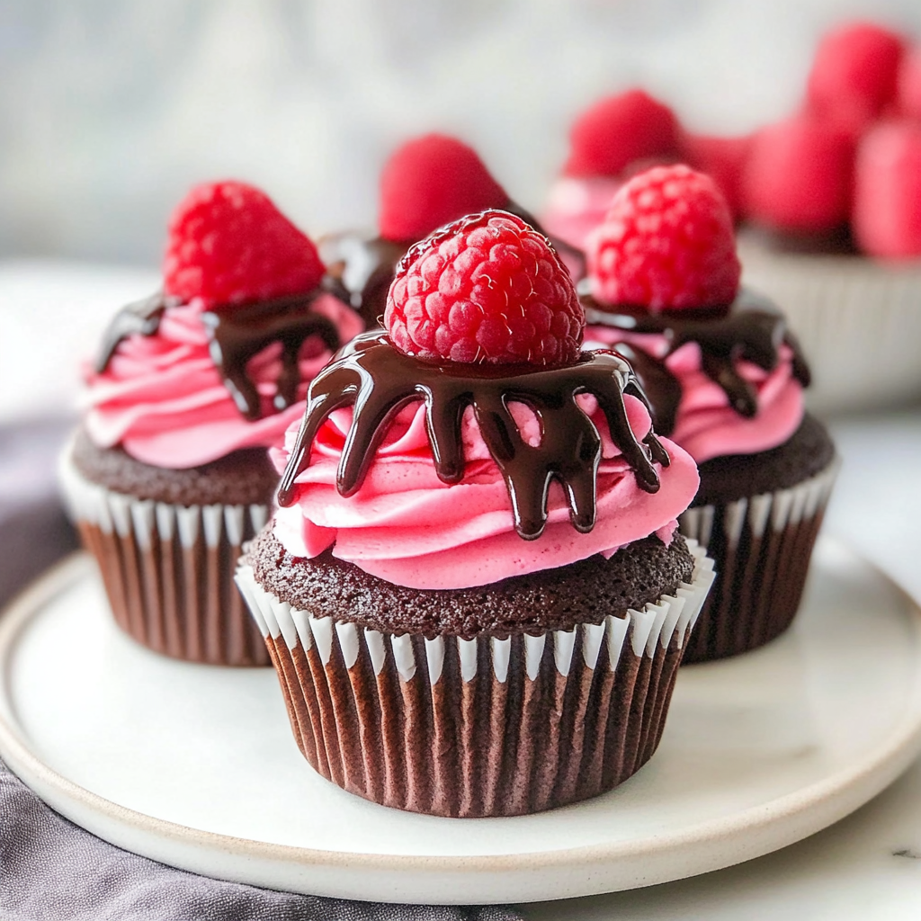 Recipe preparation for Dark Chocolate Raspberry Ganache Cupcakes