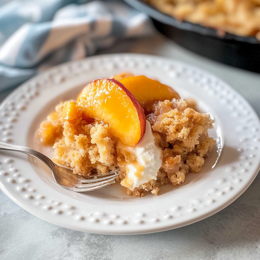 Recipe preparation for Peach Cobbler Dump Cake