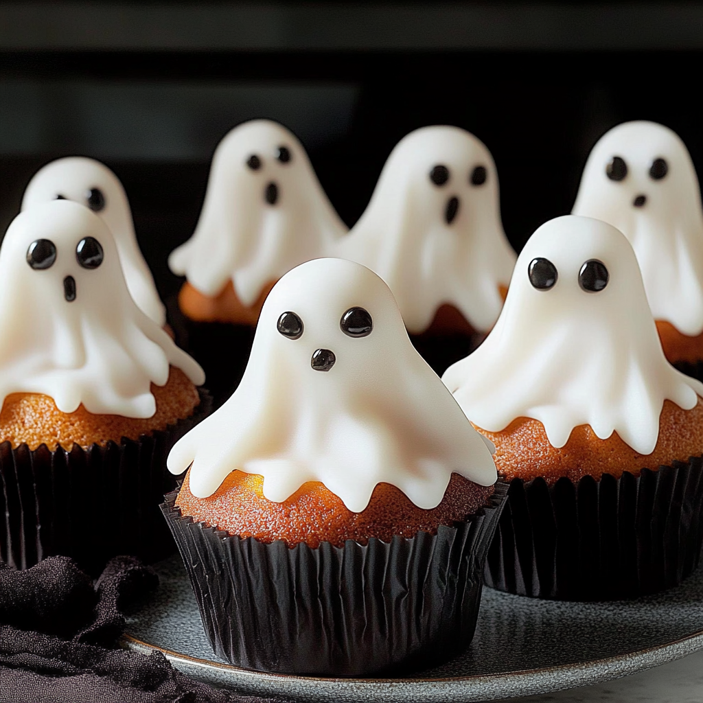 Recipe preparation for Cute Halloween Ghost Cupcakes