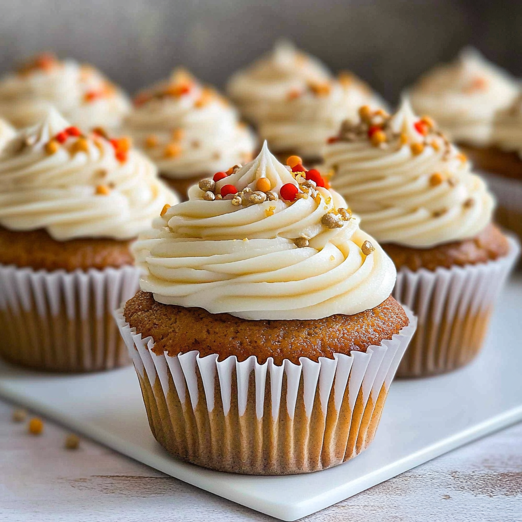 Recipe preparation for Pumpkin Cupcakes with Cream Cheese Frosting