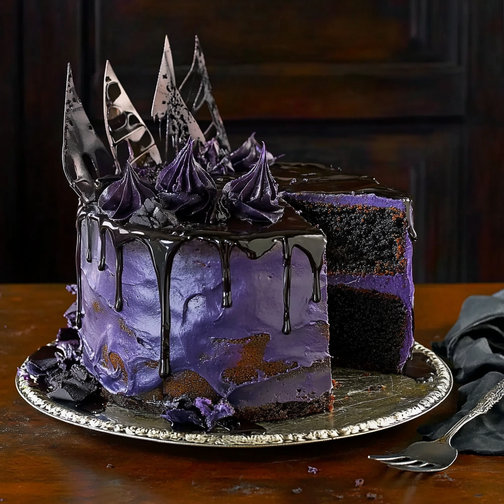 Recipe preparation for Black Velvet Halloween Cake