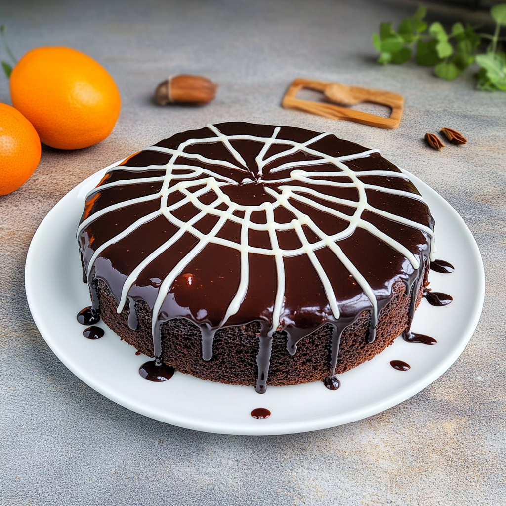 Recipe preparation for Spider Web Chocolate Cake