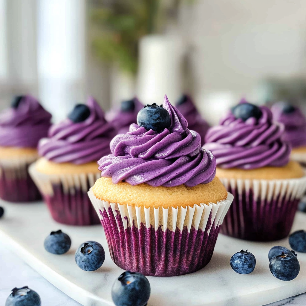 Recipe preparation for Aura Indigo Blueberry Frosted Cupcakes