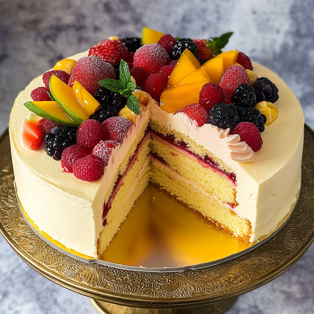 Recipe preparation for Chaos Cake with Tropical Fruits