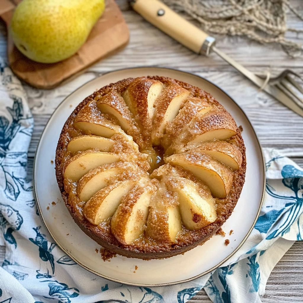Recipe preparation for Brown Sugar Pear Mascarpone Cake