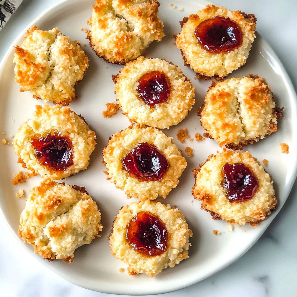 Recipe preparation for Coconut Almond Thumbprint Cookies with Jam