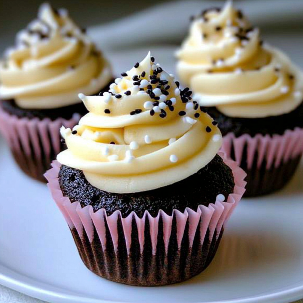 Recipe preparation for Black Sesame Vanilla Bean Cupcakes