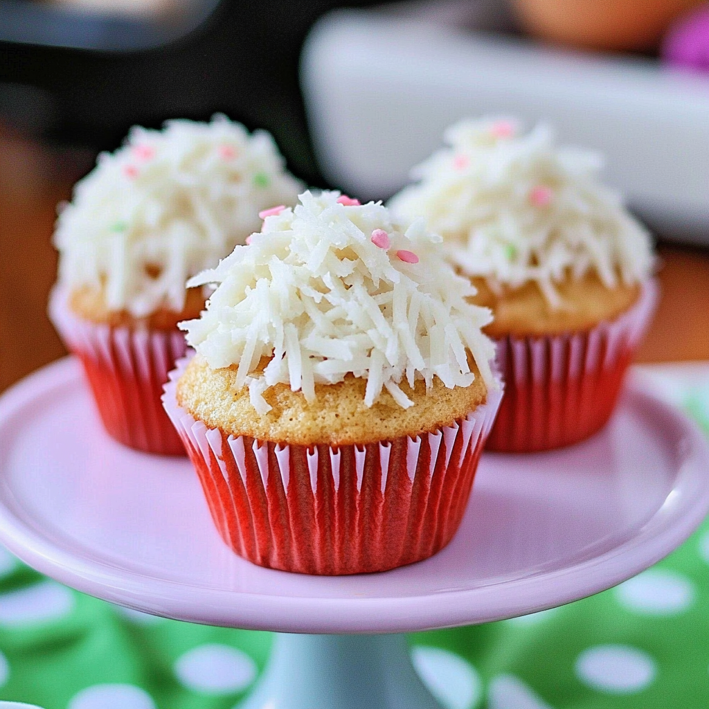 Recipe preparation for Coconut Rum Snowball Cupcakes