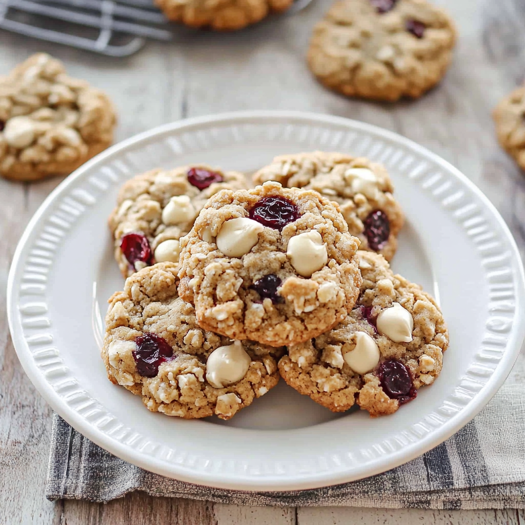Recipe preparation for Cranberry Oatmeal White Chocolate Cookies