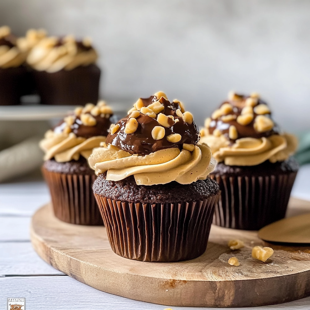 Recipe preparation for Chocolate Hazelnut Praline Cupcakes