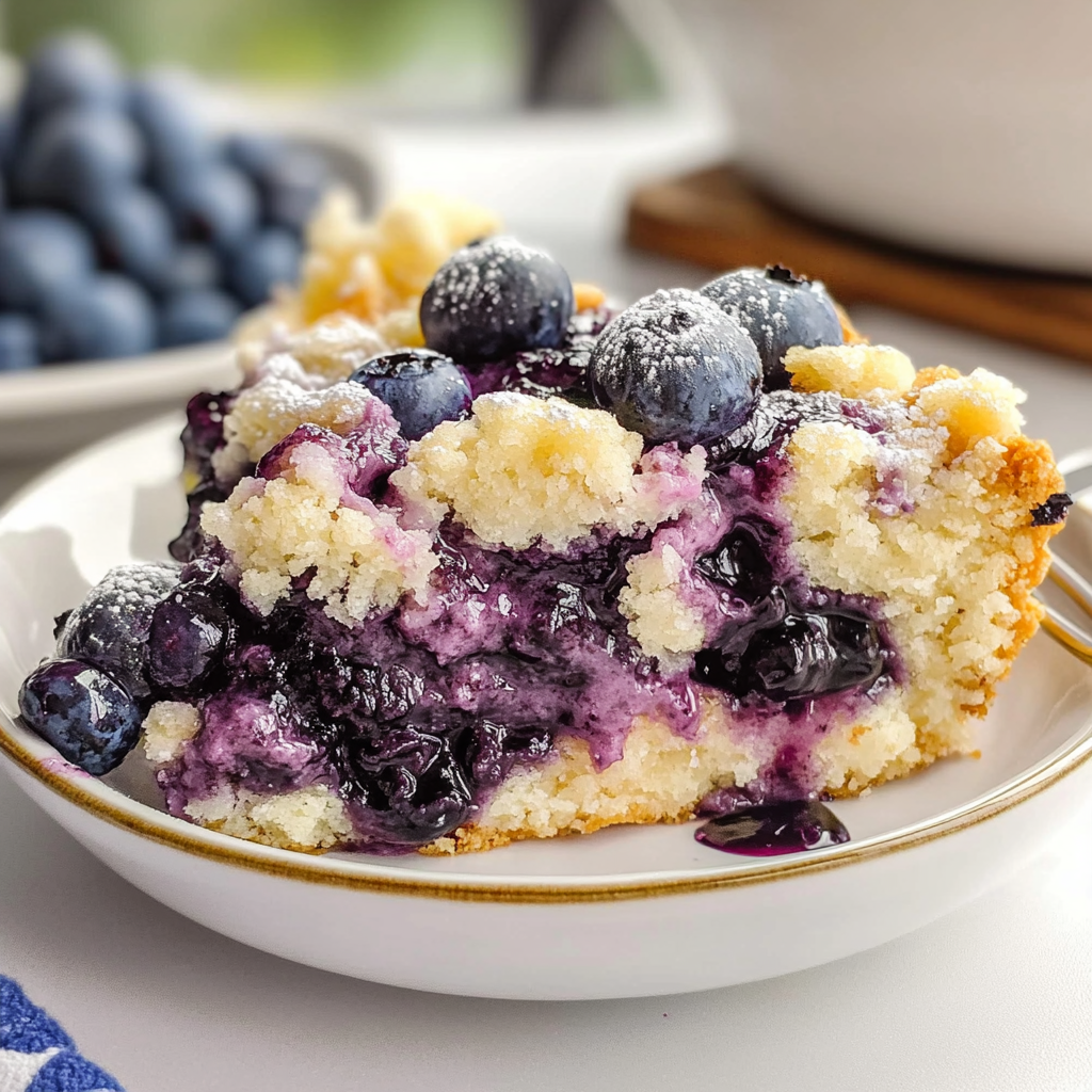 Recipe preparation for Blueberry Cream Cheese Crumble Dump Cake