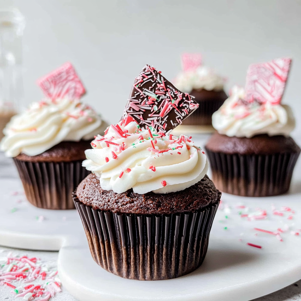 Recipe preparation for Peppermint Bark Cupcakes