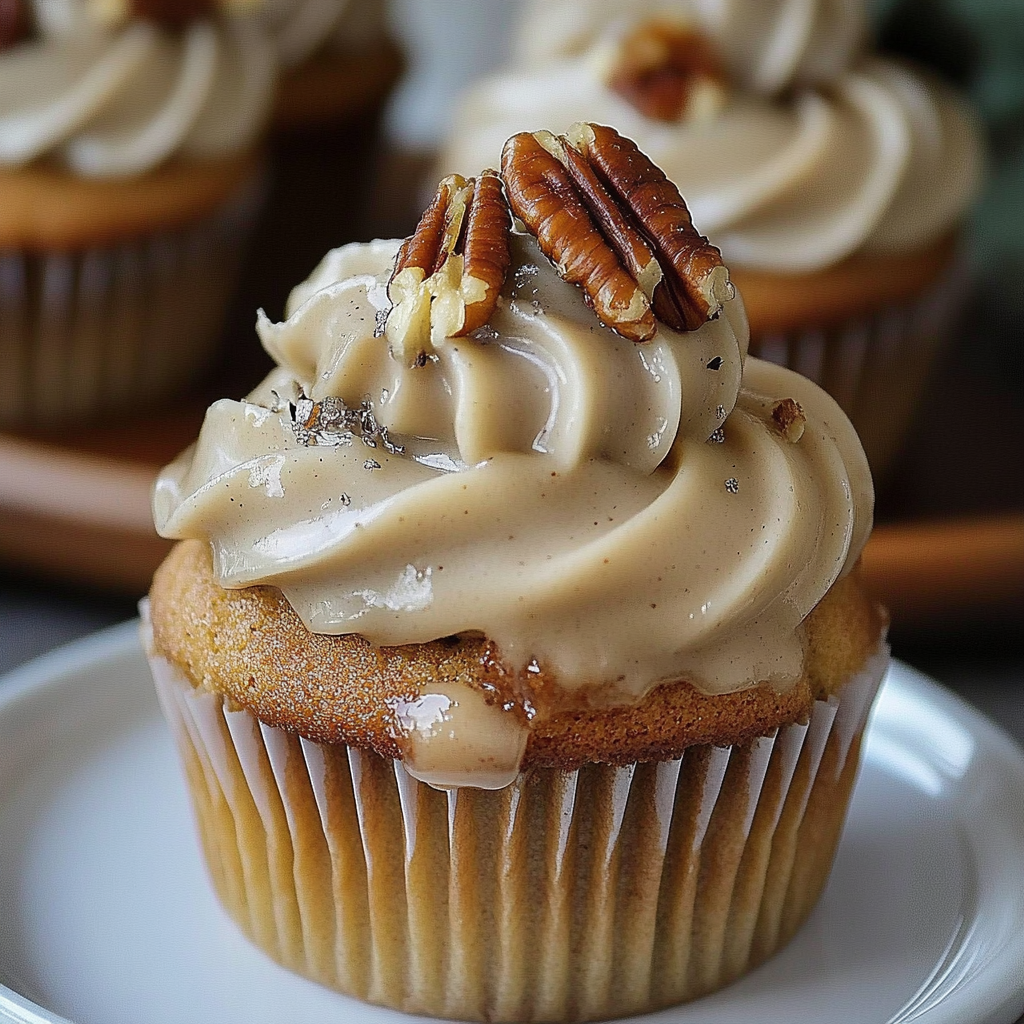Recipe preparation for Brown Butter Pecan Cupcakes
