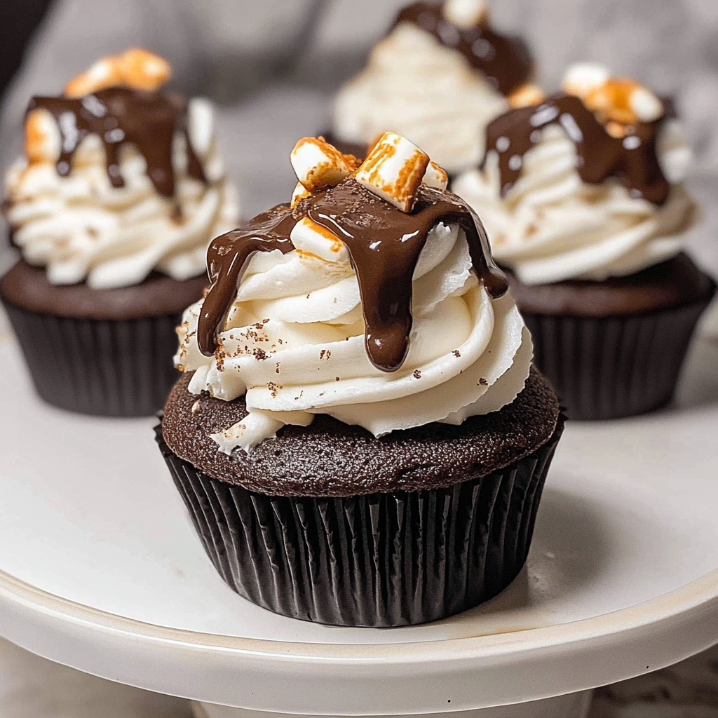 Recipe preparation for Toasted Marshmallow Hot Cocoa Cupcakes
