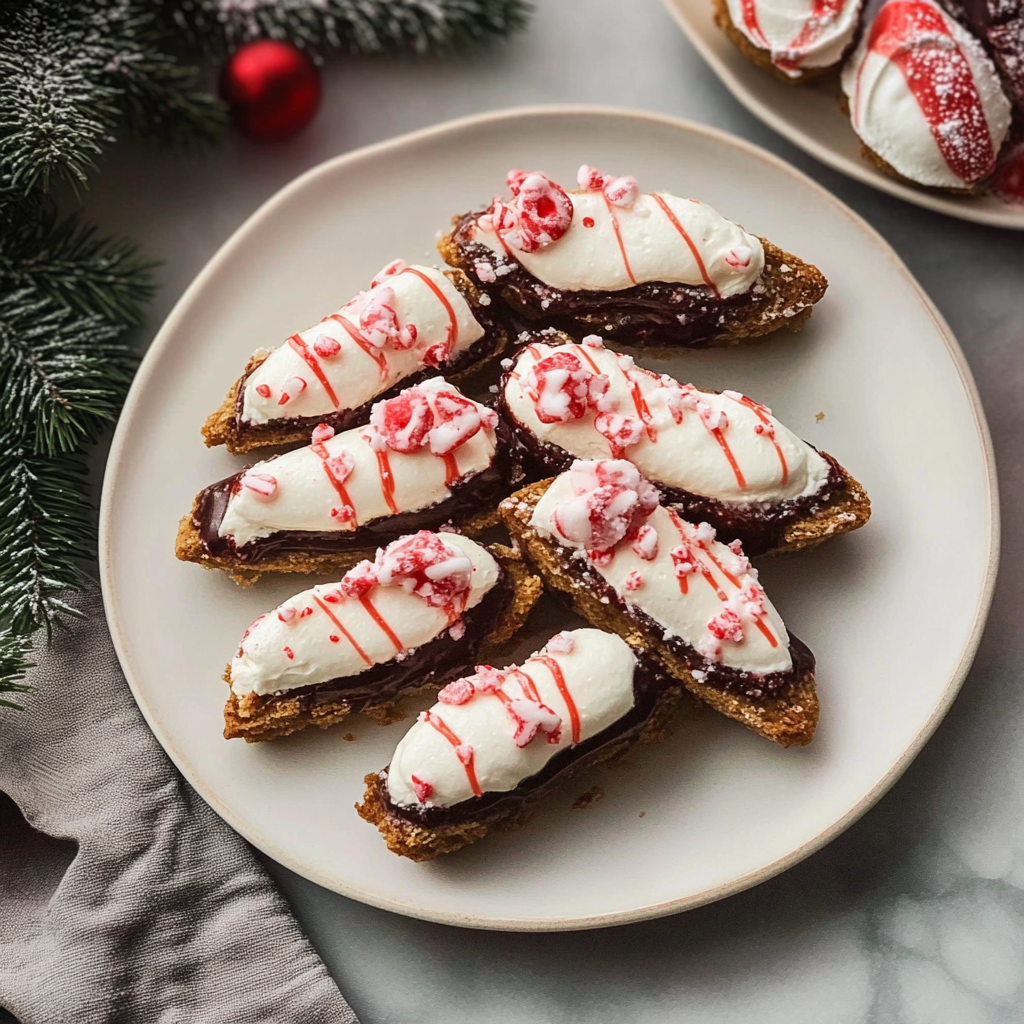 Recipe preparation for Candy Cane Crunch Peppermint Cheesecake Cannoli