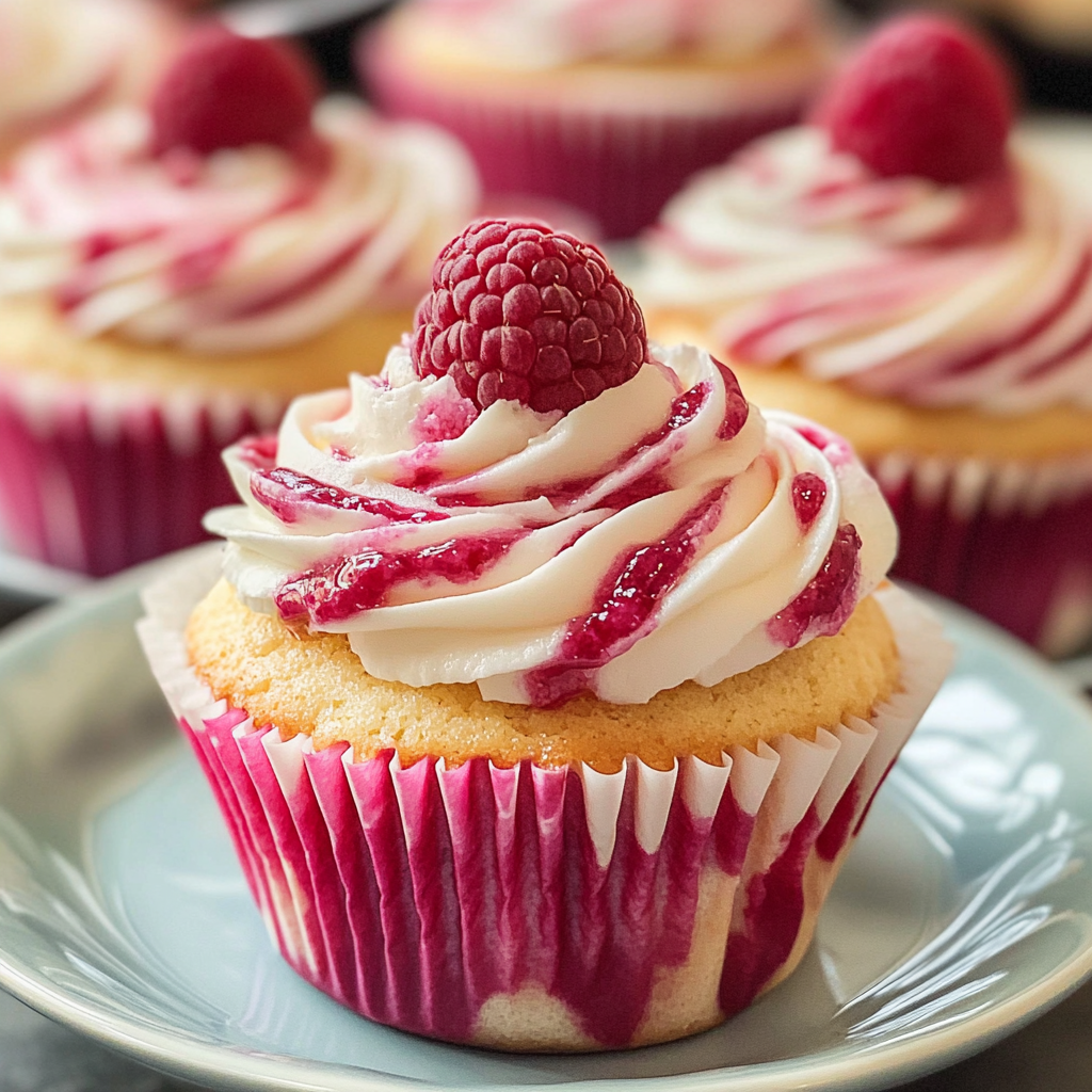 Recipe preparation for Raspberry Swirl Cupcakes
