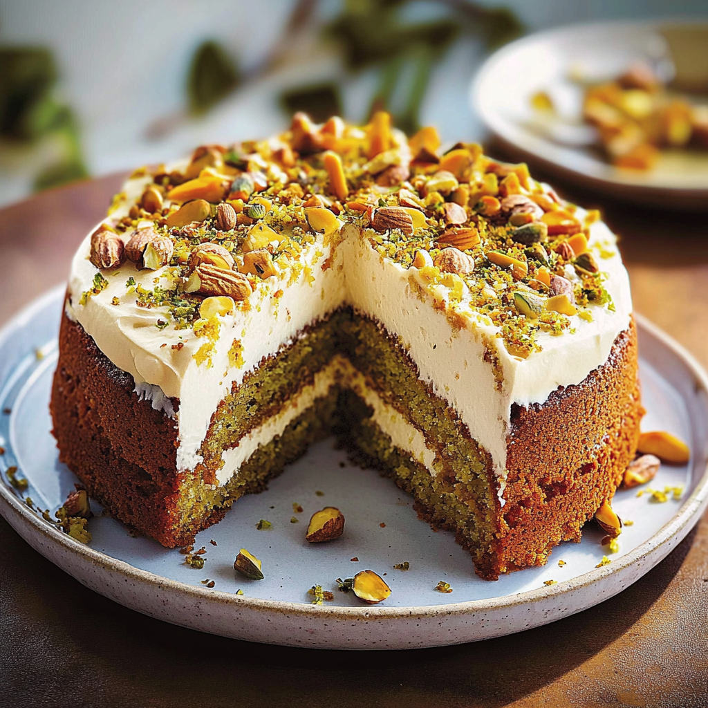 Recipe preparation for carrot, pistachio and maple cake